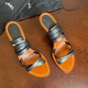 CHANEL Black and Brown Sandals with Elegant Straps